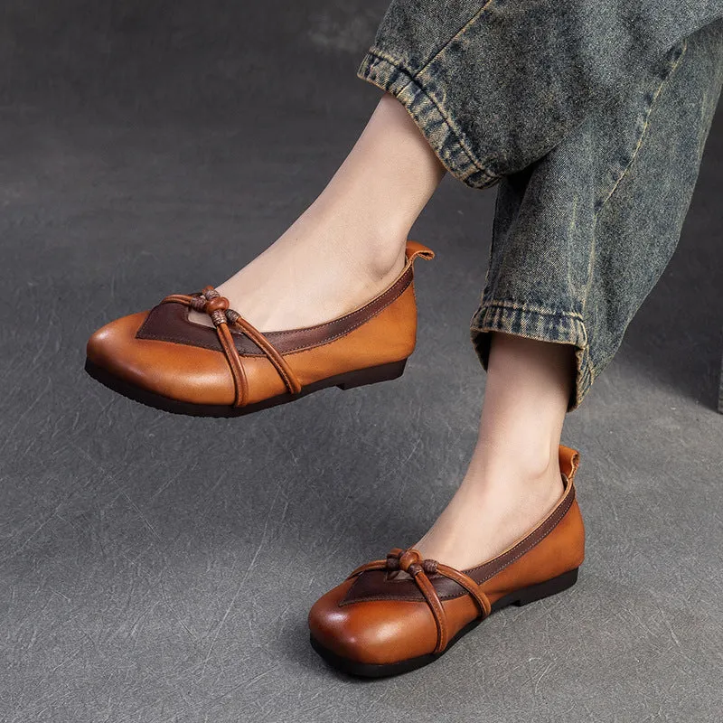 Women Retro Leather Soft Casual Flats Shoes