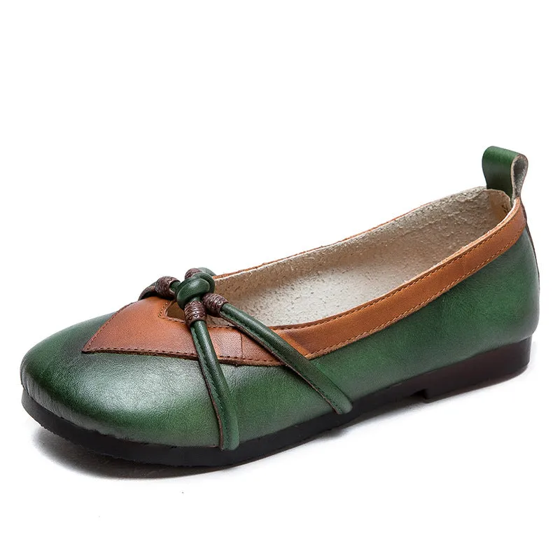 Women Retro Leather Soft Casual Flats Shoes