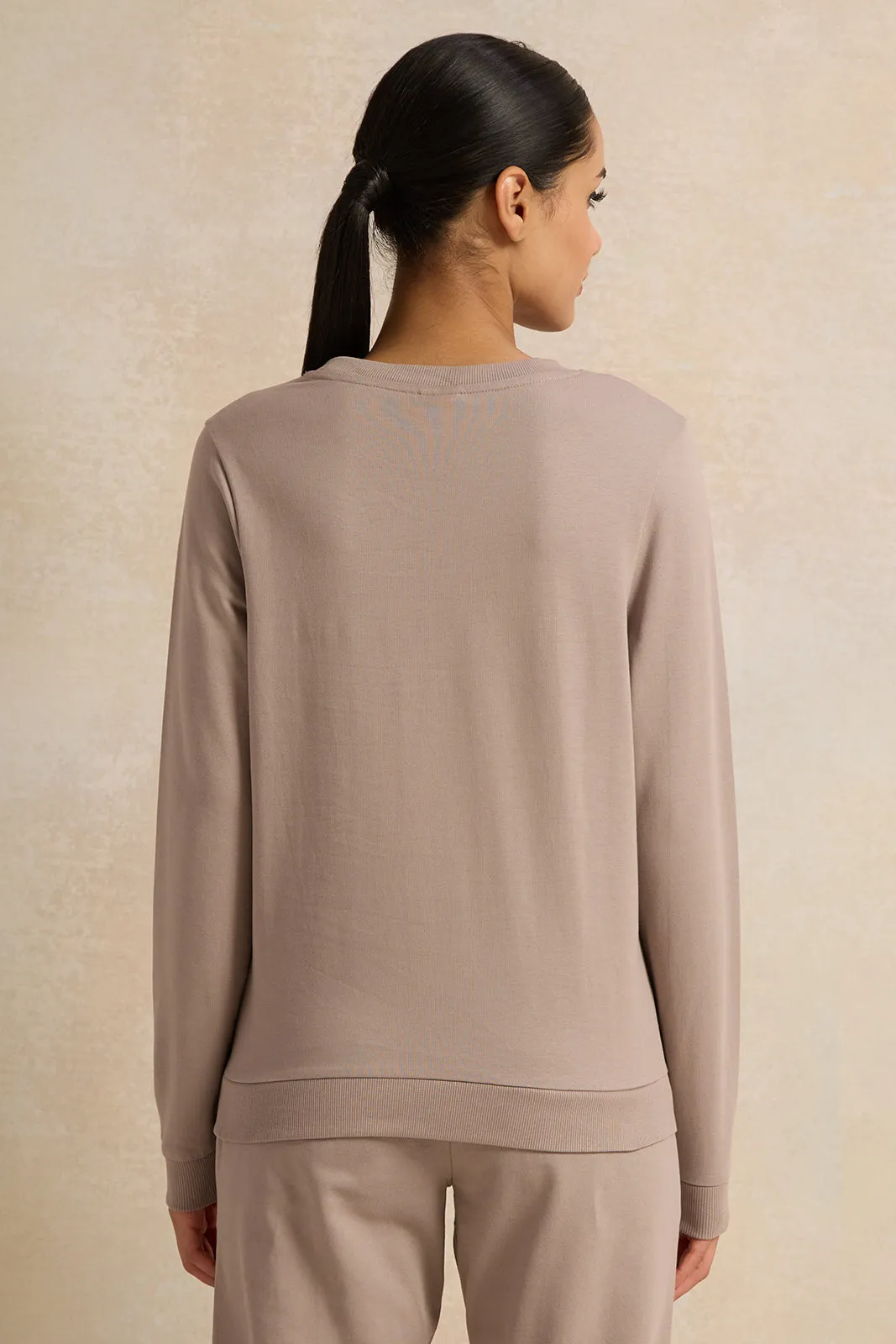 Women Taupe Printed Sweatshirt