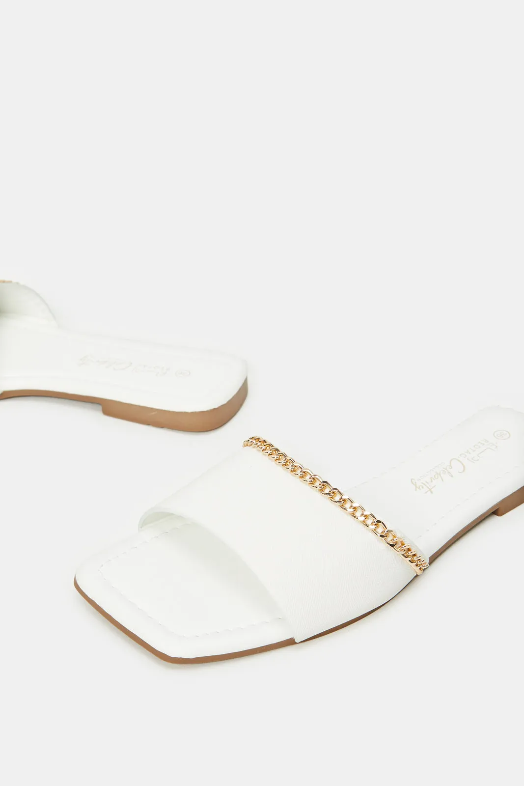 Women White Chain Mule