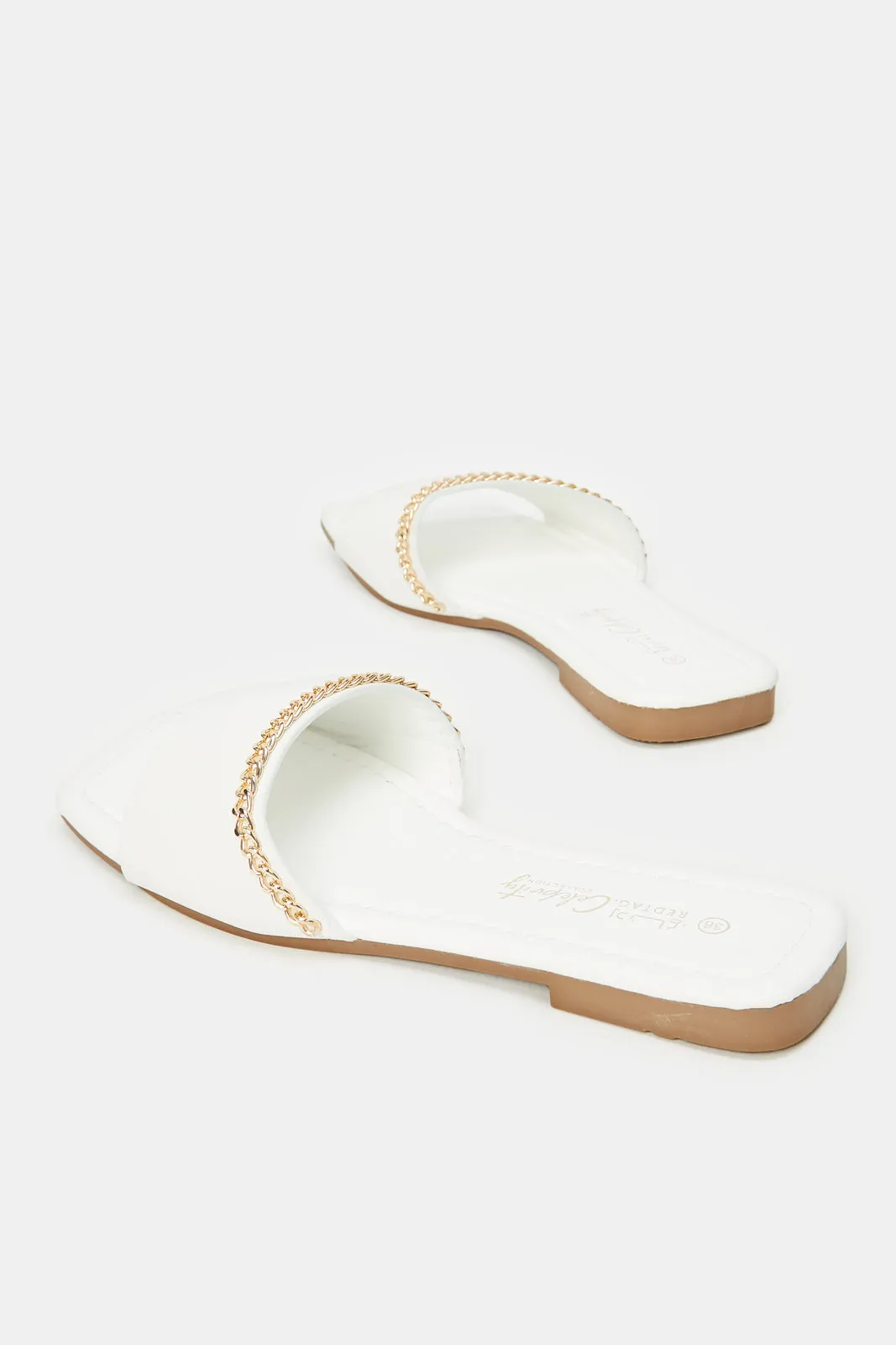 Women White Chain Mule