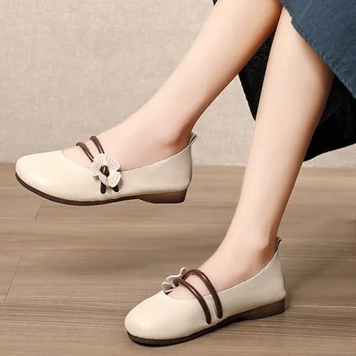 Womens Handmade Flower Leather Flat Soft Sole Shoes