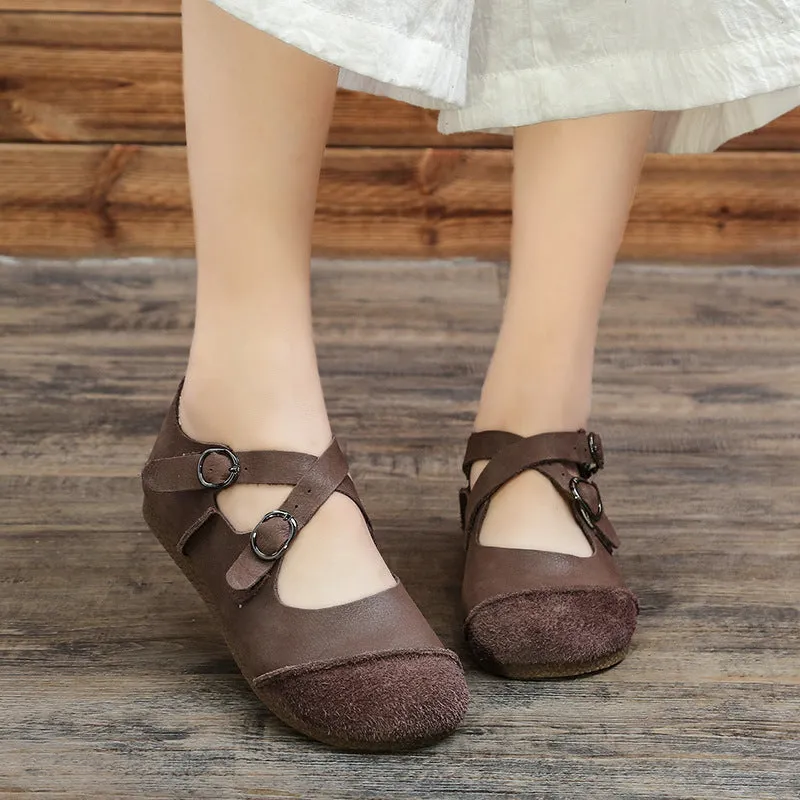 Womens Handmade Soft Leather Cross Strap Flats Shoes