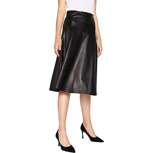 Women’s High Waisted A-Line Knee Length Leather Skirt WS42