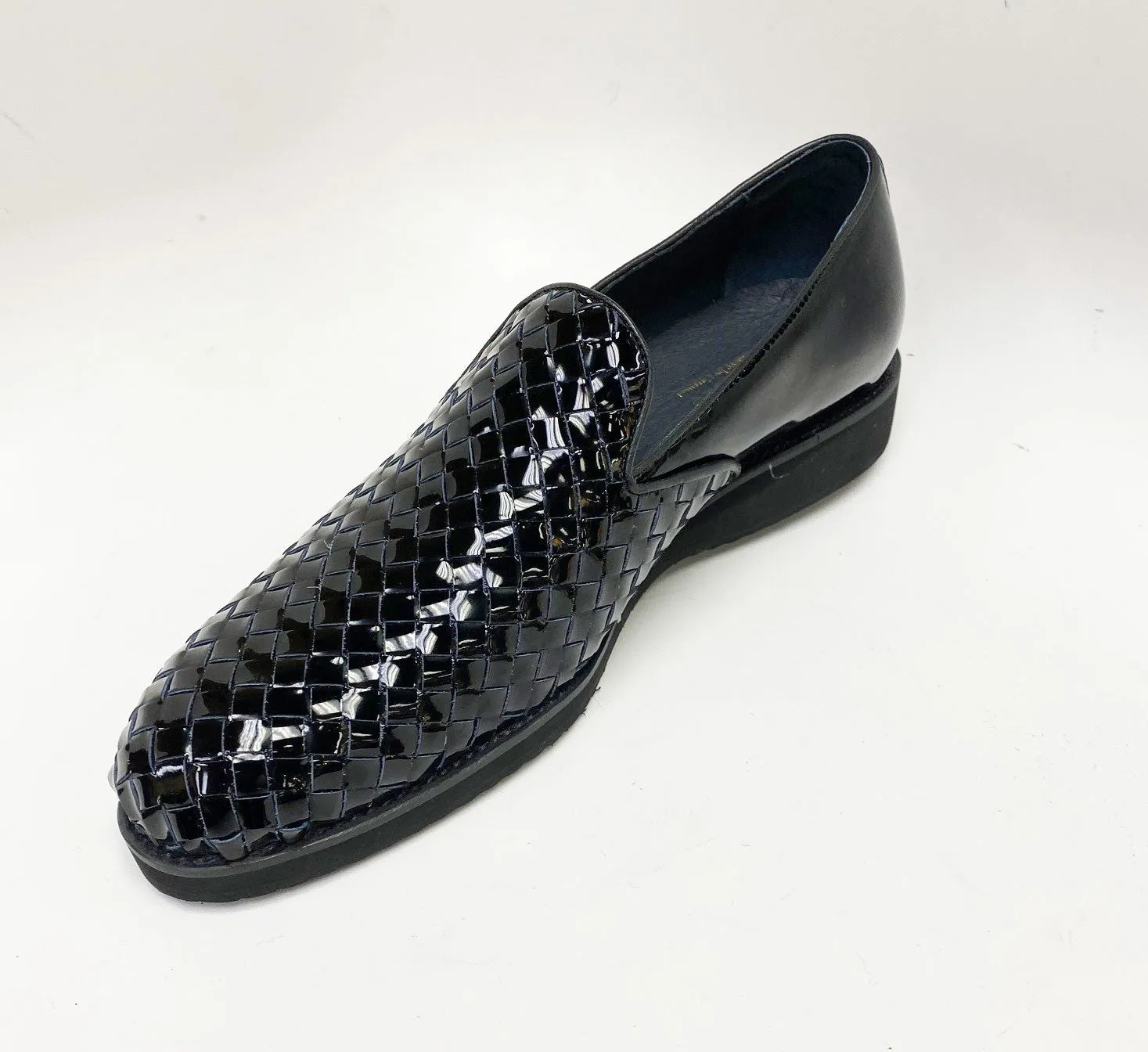 Woven Shiny Calfskin Slip-On Loafer Black