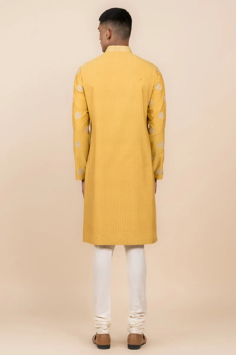 Yellow Ochre All Over Butta Embroidered Kurta Set