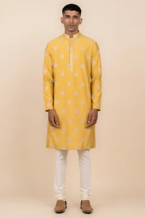 Yellow Ochre All Over Butta Embroidered Kurta Set